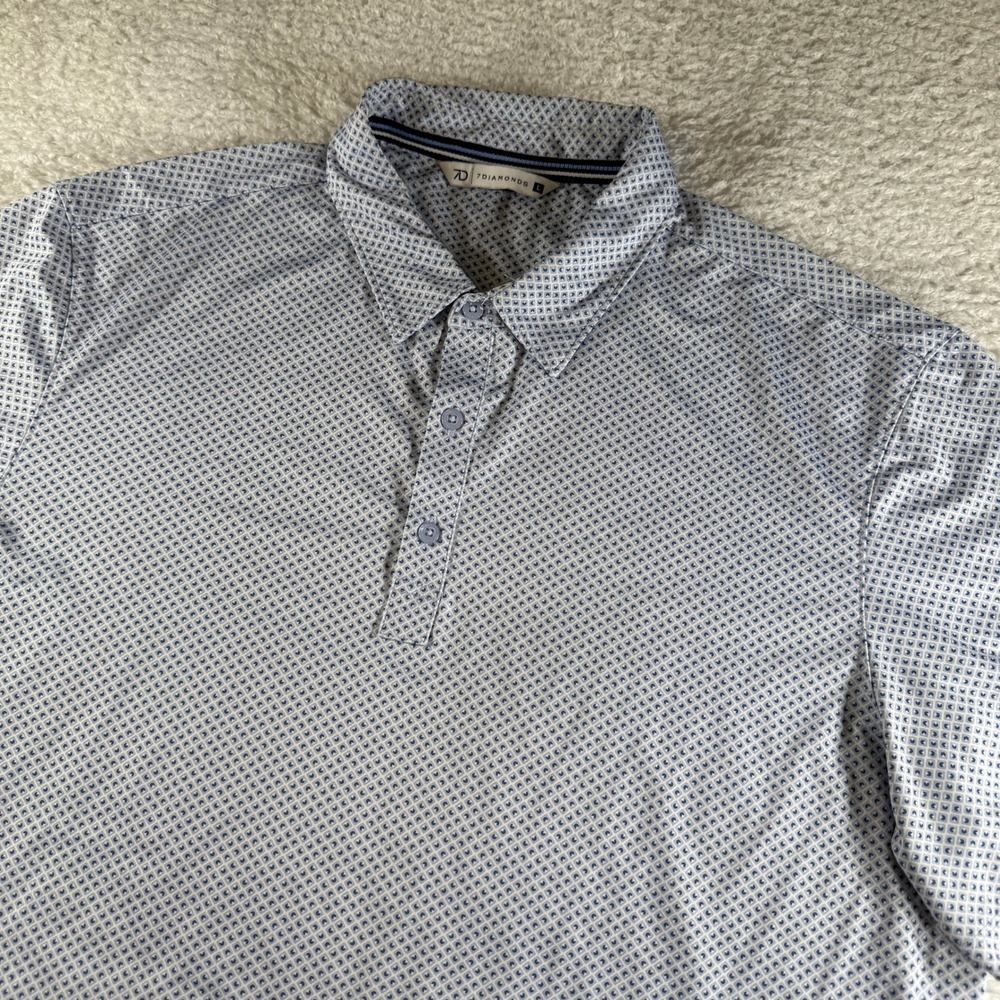 7Diamonds Polo Shirt Mens Large Blue Excellent 4-Way Stretch Geometric SMP-1573